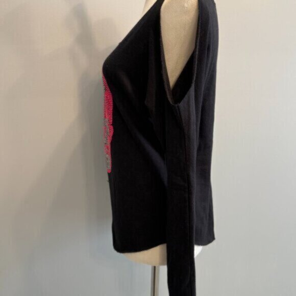 NEW Ocean Drive women's medium blk/pink/silver Skull sequin shoulder cut-out top - Picture 5 of 7